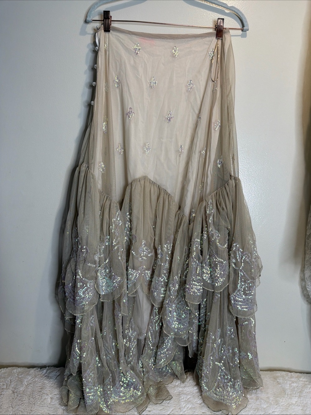 Free People Ciara Shimmer Ethereal Beaded Embellished Midi Skirt XS - Picture 7 of 7